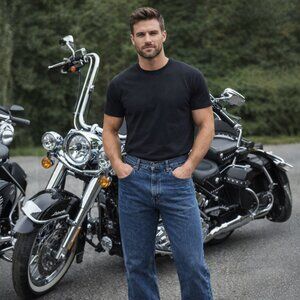 Harley-Davidson Vintage Old School Biker Blue Americana Style Moto Jeans Size 36